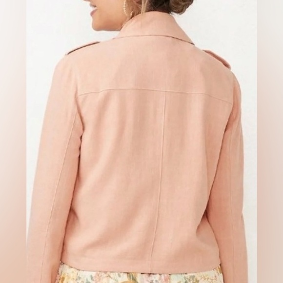 XL rayon linen moto jacket peachy color push up sleeves zip front - Picture 7 of 8